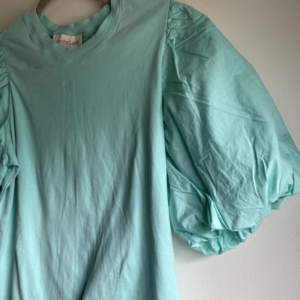 Love the Label Puff Sleeve T-Shirt Womens Small Mint Green Short Balloon Sleeve - Picture 2 of 9